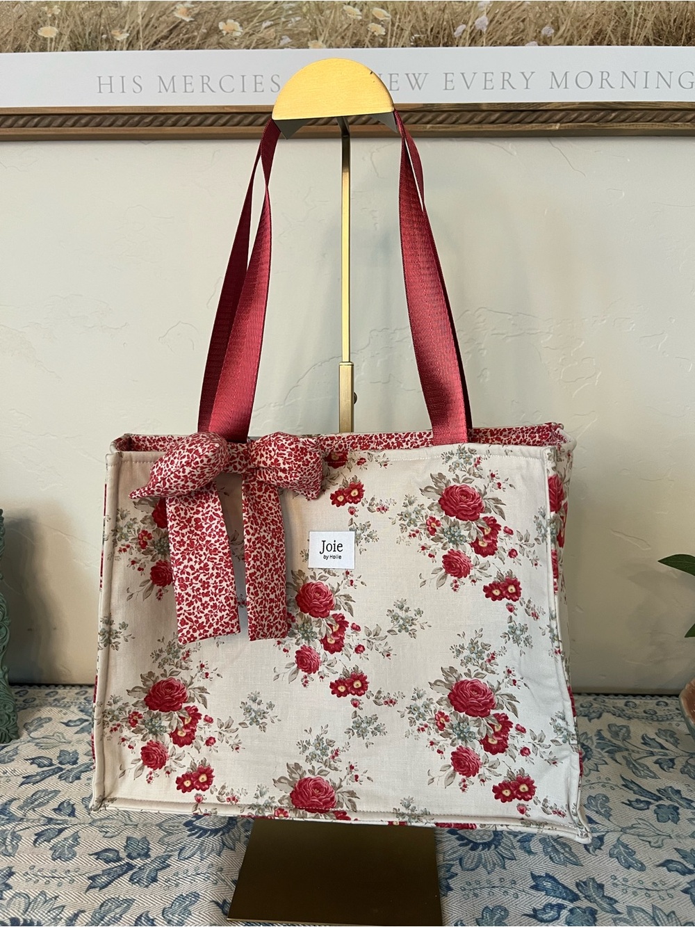 Joie by Hollie Floral Canvas Tote Bag in Cream and Ruby Red. 🌷 $65 Firm
